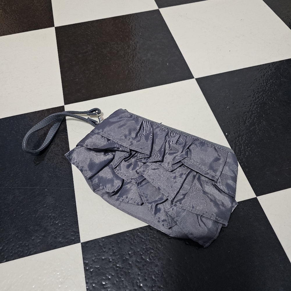 Thirty One Gray Ruffle Elegant Gray Wristlet Clutch Wedding Cocktail